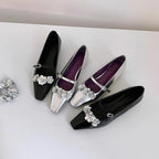 Women's Ballet Flats with Floral Appliqués and Glossy Finish