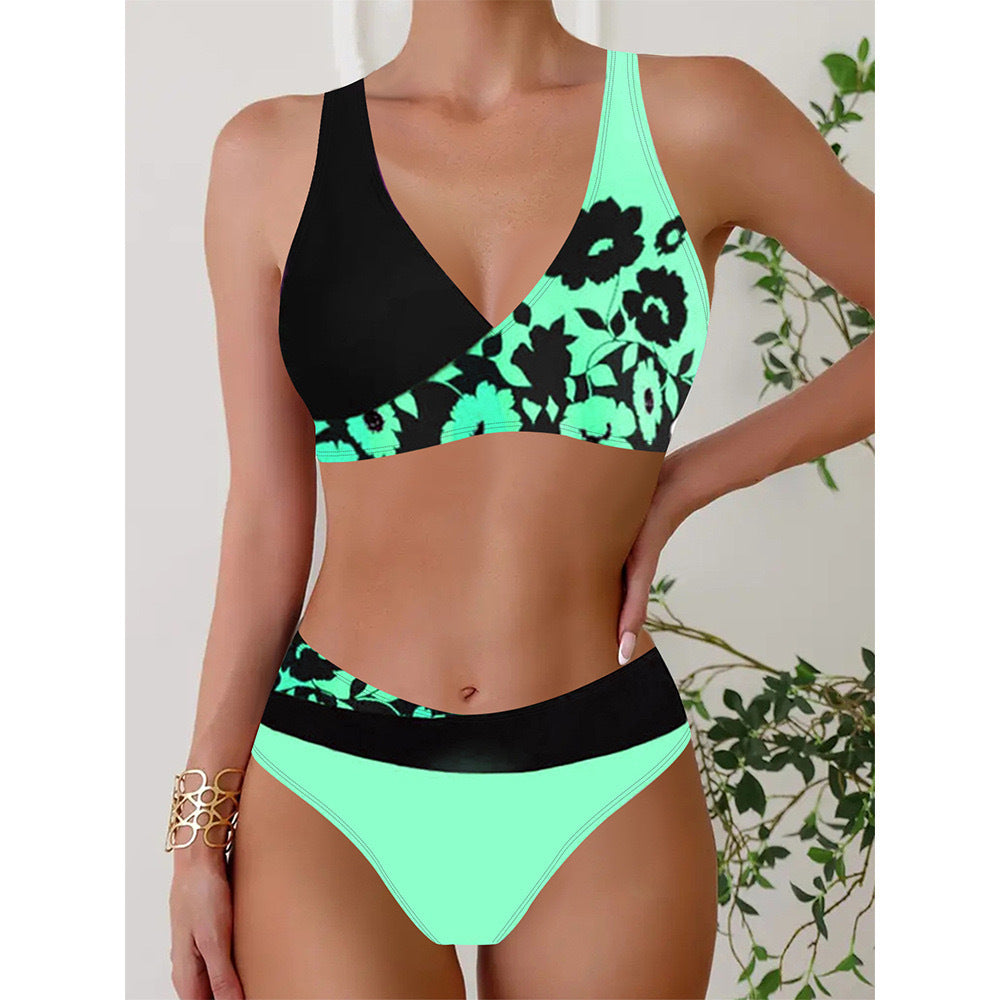 Women's Swim Set with Shiny Floral Pattern
