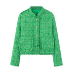 Women's Elegant Textured Short Jacket with Gold Buttons