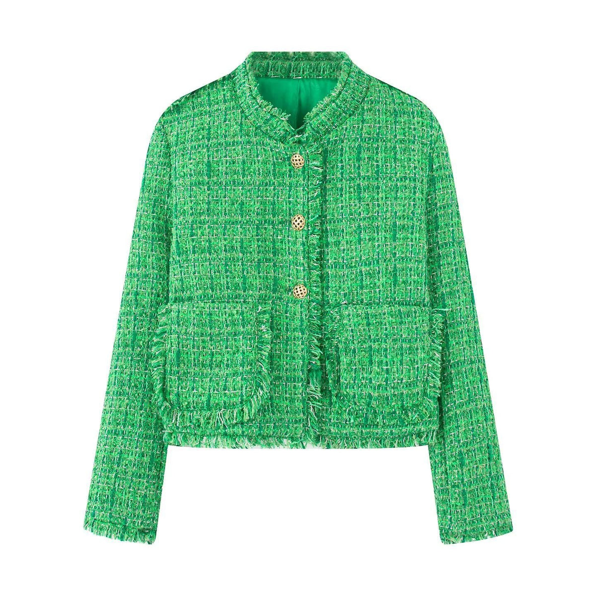 Women's Elegant Textured Short Jacket with Gold Buttons