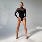 Women's Bodysuit with Transparent Sleeves and Chic Bustier Design