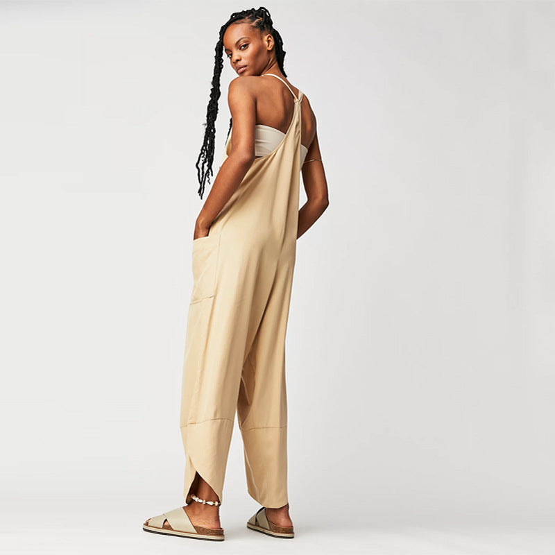 Women's Casual Wide-Leg Jumpsuit with Side Pockets