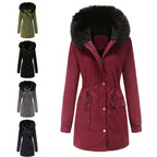 Women's Insulated Parka with Detachable Faux Fur Collar and Adjustable Waist