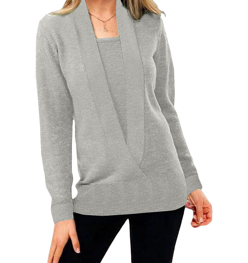Women's Elegant V-Neck Sweater with Textured Design