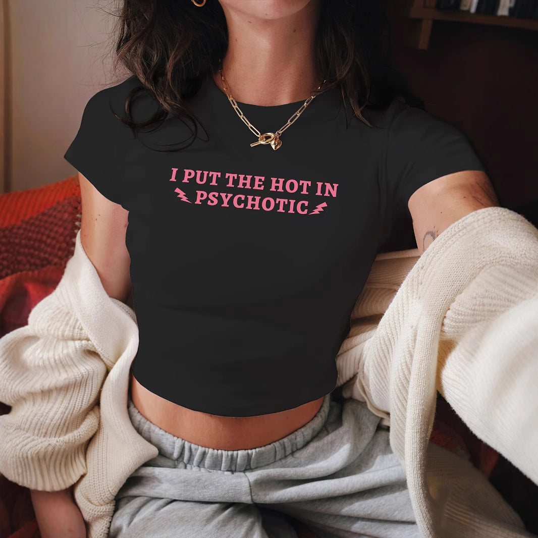 Women's Cropped T-Shirt with Cherry Print