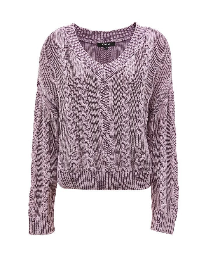 Women's Chunky Knit Sweater with V-Neck and Voluminous Sleeves