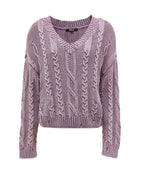 Women's Chunky Knit Sweater with V-Neck and Voluminous Sleeves