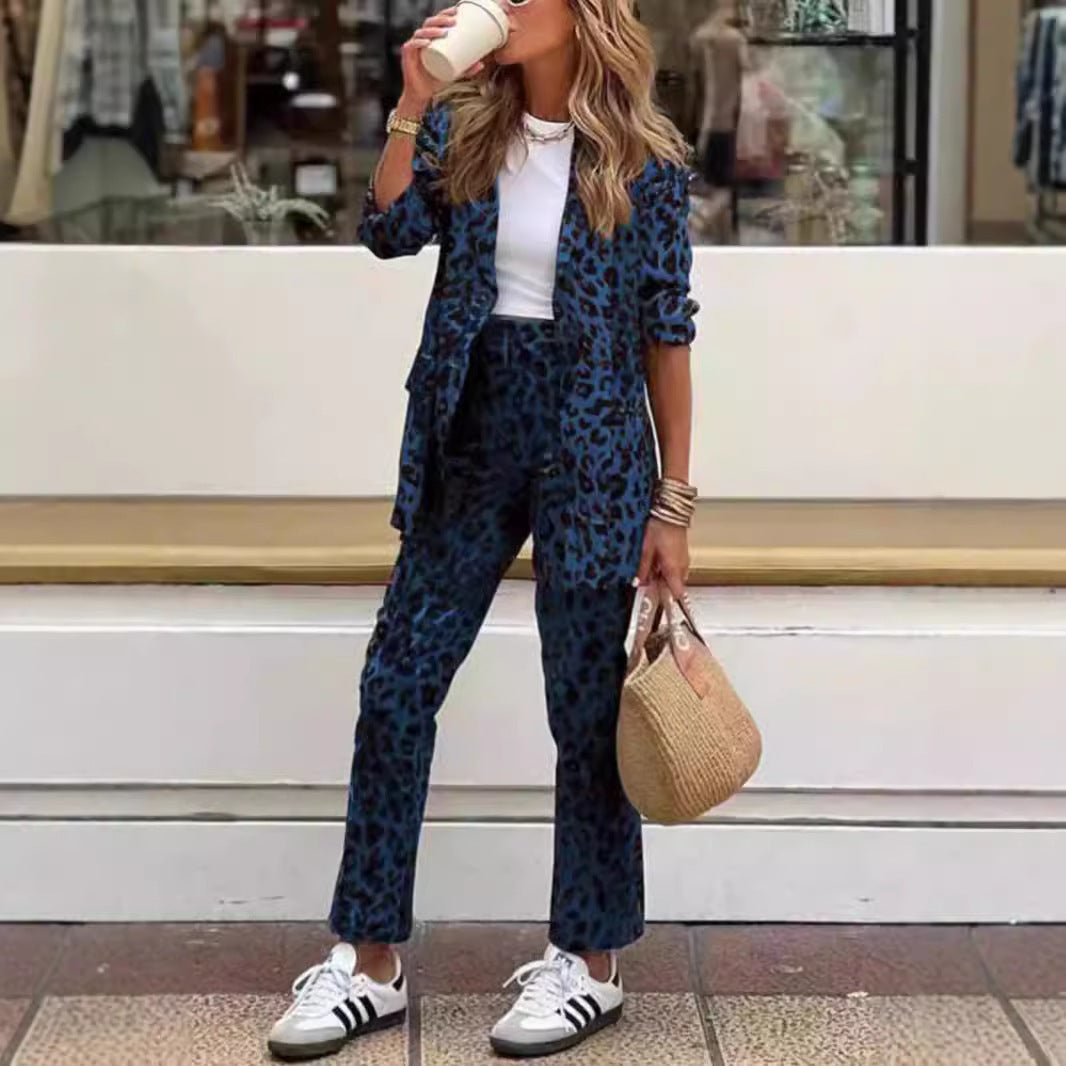 Women's Elegant Leopard Print Suit Set