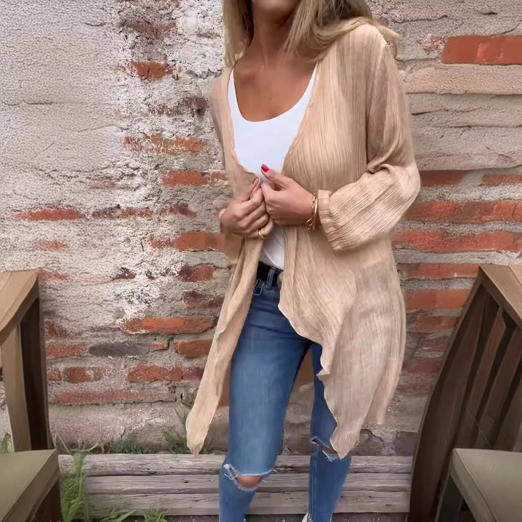 Women's Long Cardigan in Lightweight Textured Fabric