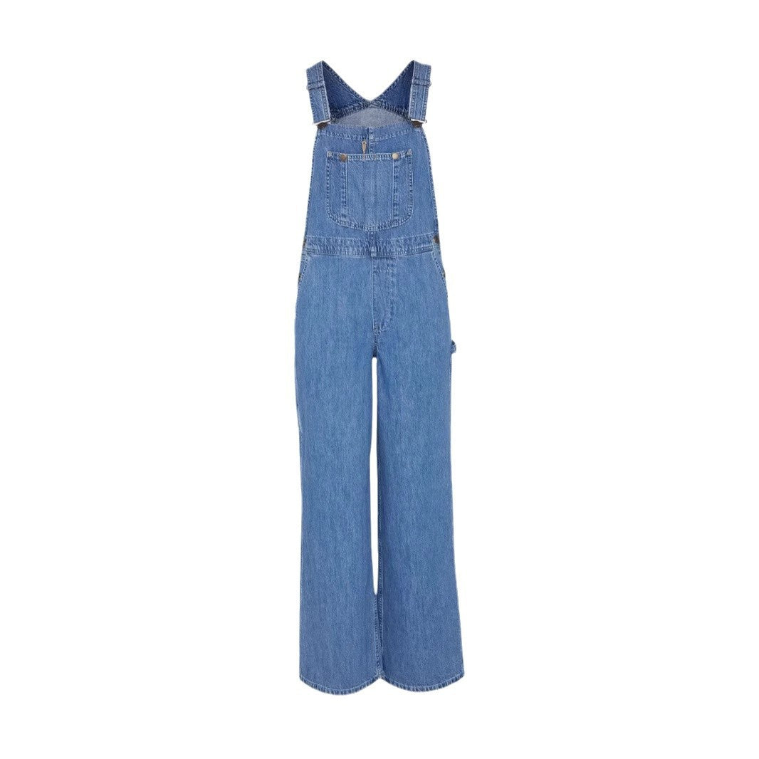 Women's Wide-Leg Denim Overalls with Adjustable Straps