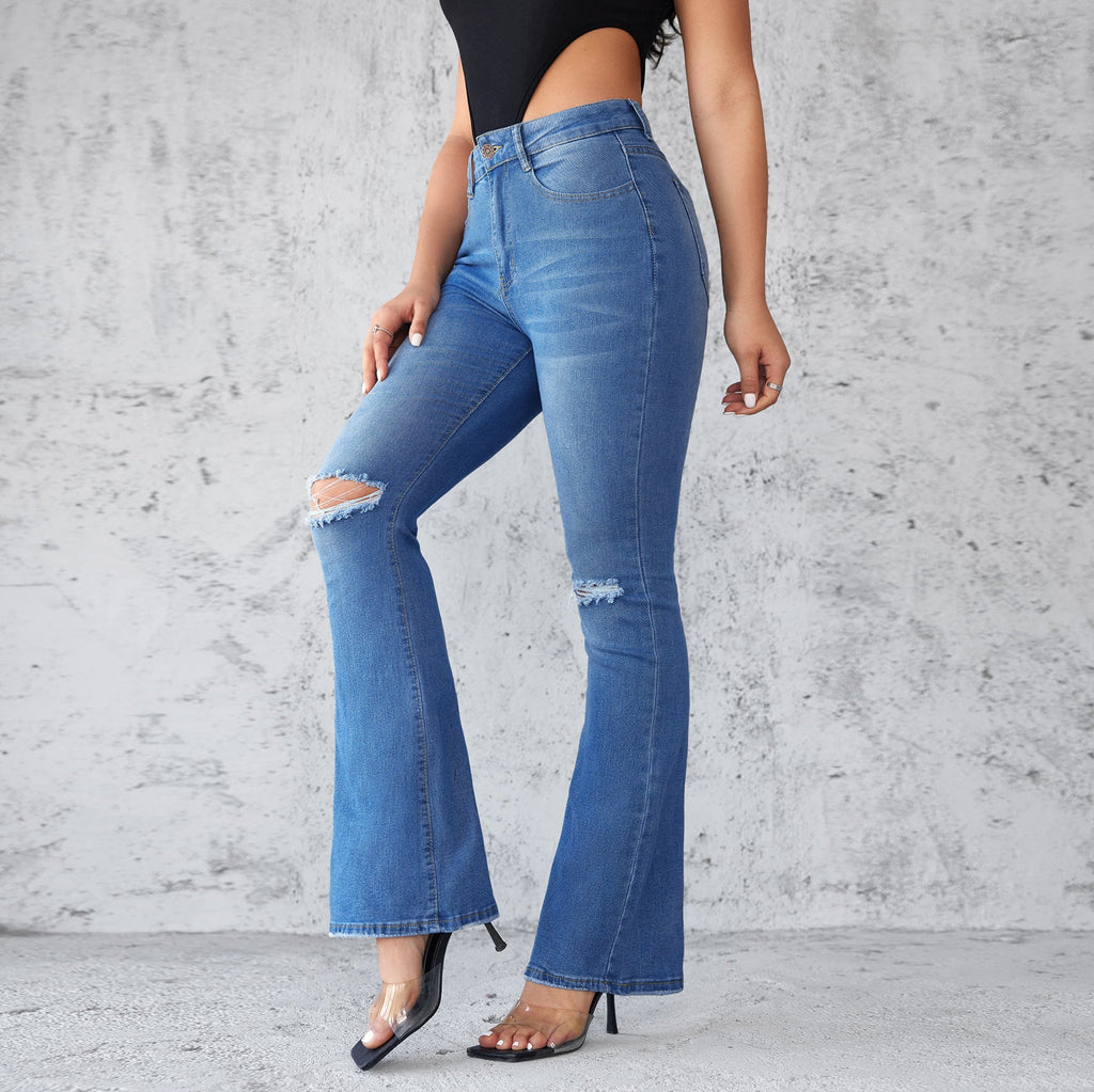 Women's Flared Jeans with Distressed Details
