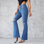 Women's Flared Jeans with Distressed Details