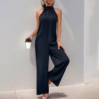 Elegant Jumpsuit with High Collar and Wide Leg
