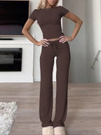 Women's Casual Lounge Set with Fitted Top and Comfortable Pants