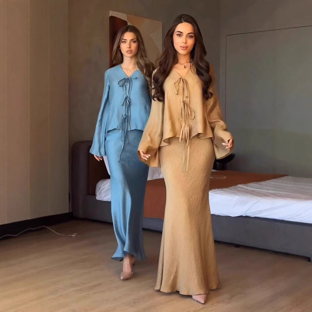 Elegant Long-Sleeve Set with Ruffle Details