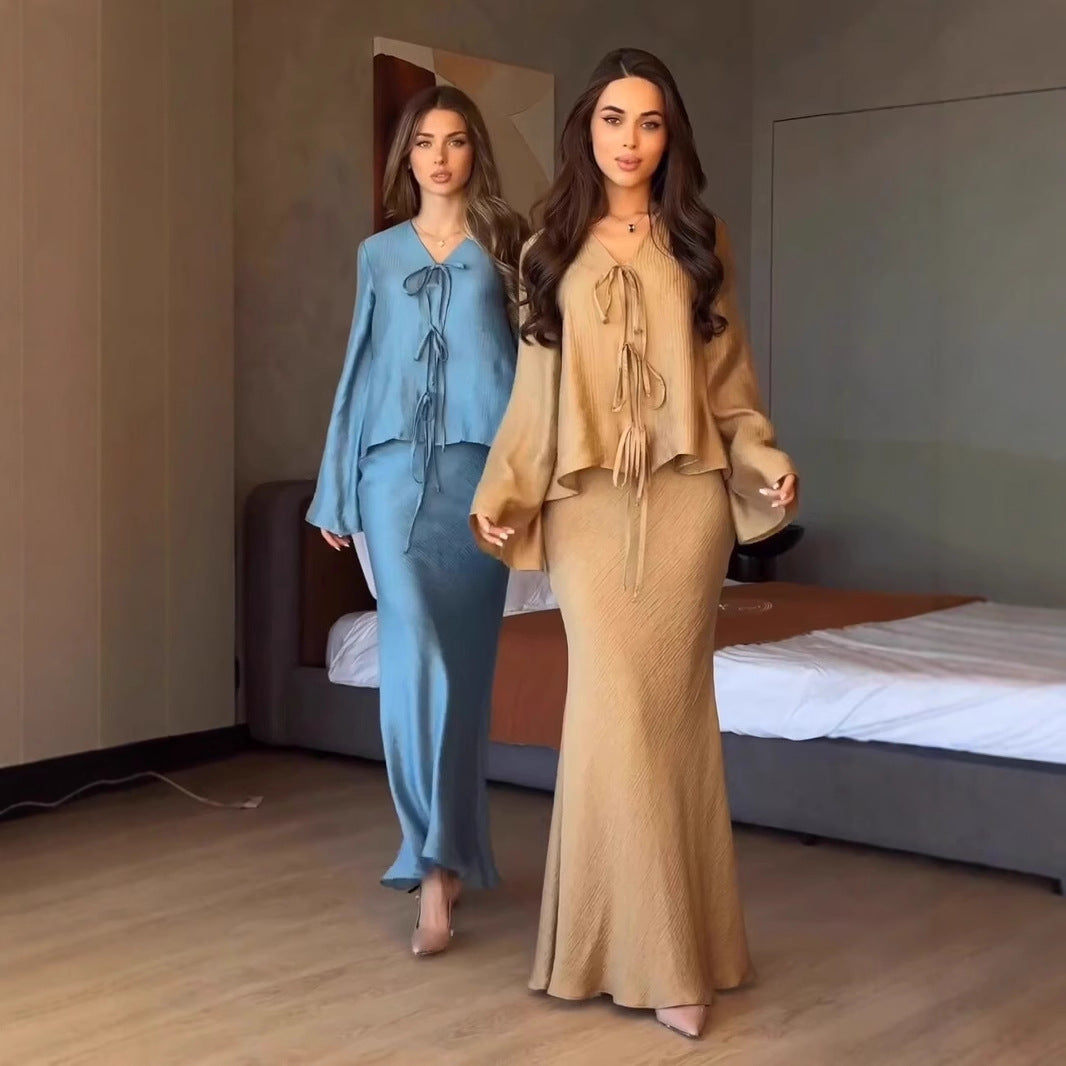 Elegant Long-Sleeve Set with Ruffle Details