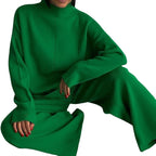 Women's Casual Knit Ensemble with Wide Cut and High Collar