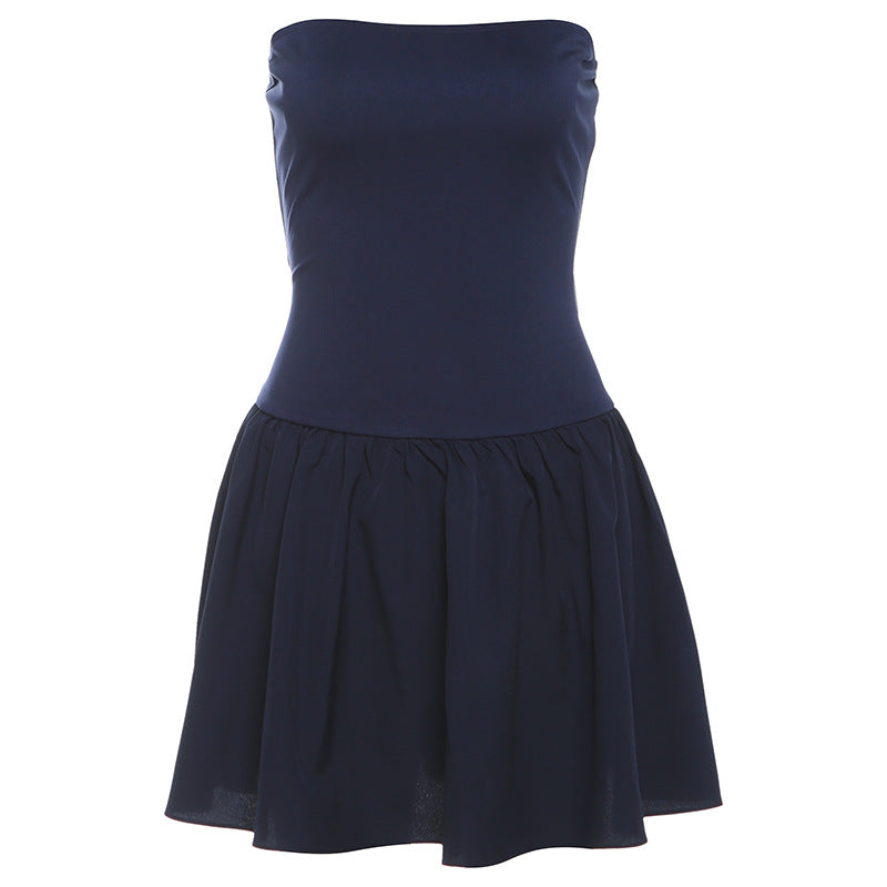 Women's Bandeau Mini Dress with Voluminous Skirt