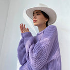 Casual Textured Knit Sweater with Drop Shoulders