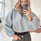 Women's Cropped Hoodie with Oversized Sleeves