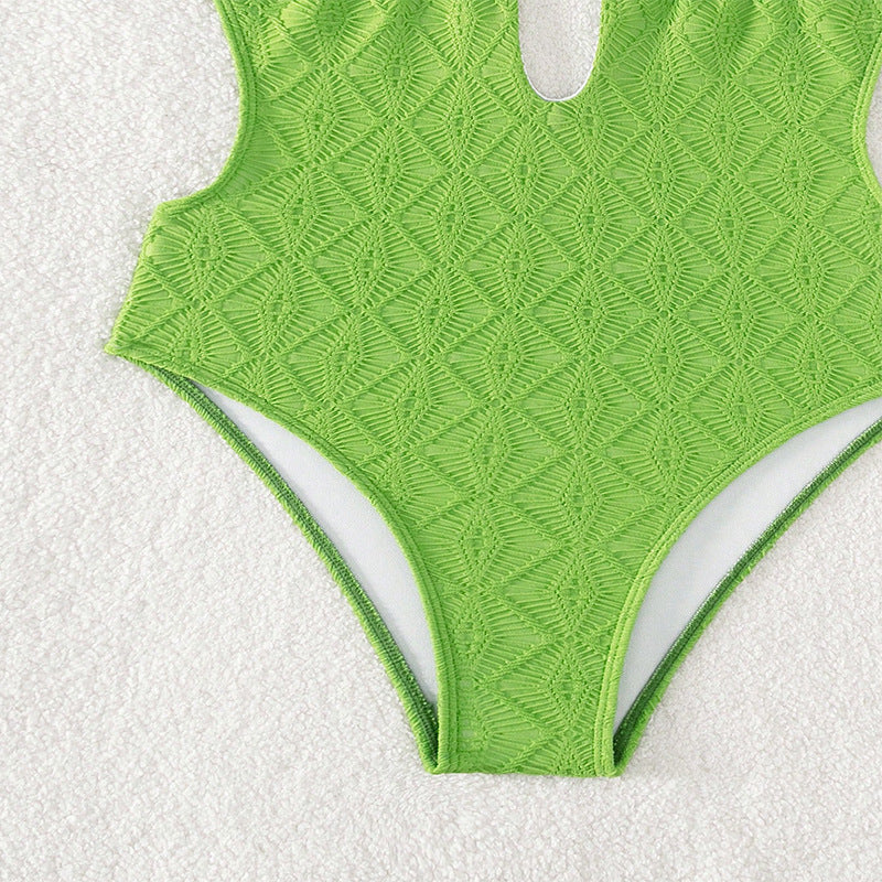 Women's Swimsuit with Deep V-Neck and Sophisticated Lace-Up Design