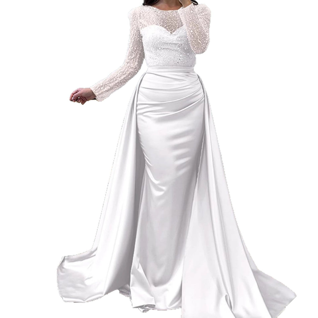 Women's Evening Dress with Sequined Bodice and Satin Skirt