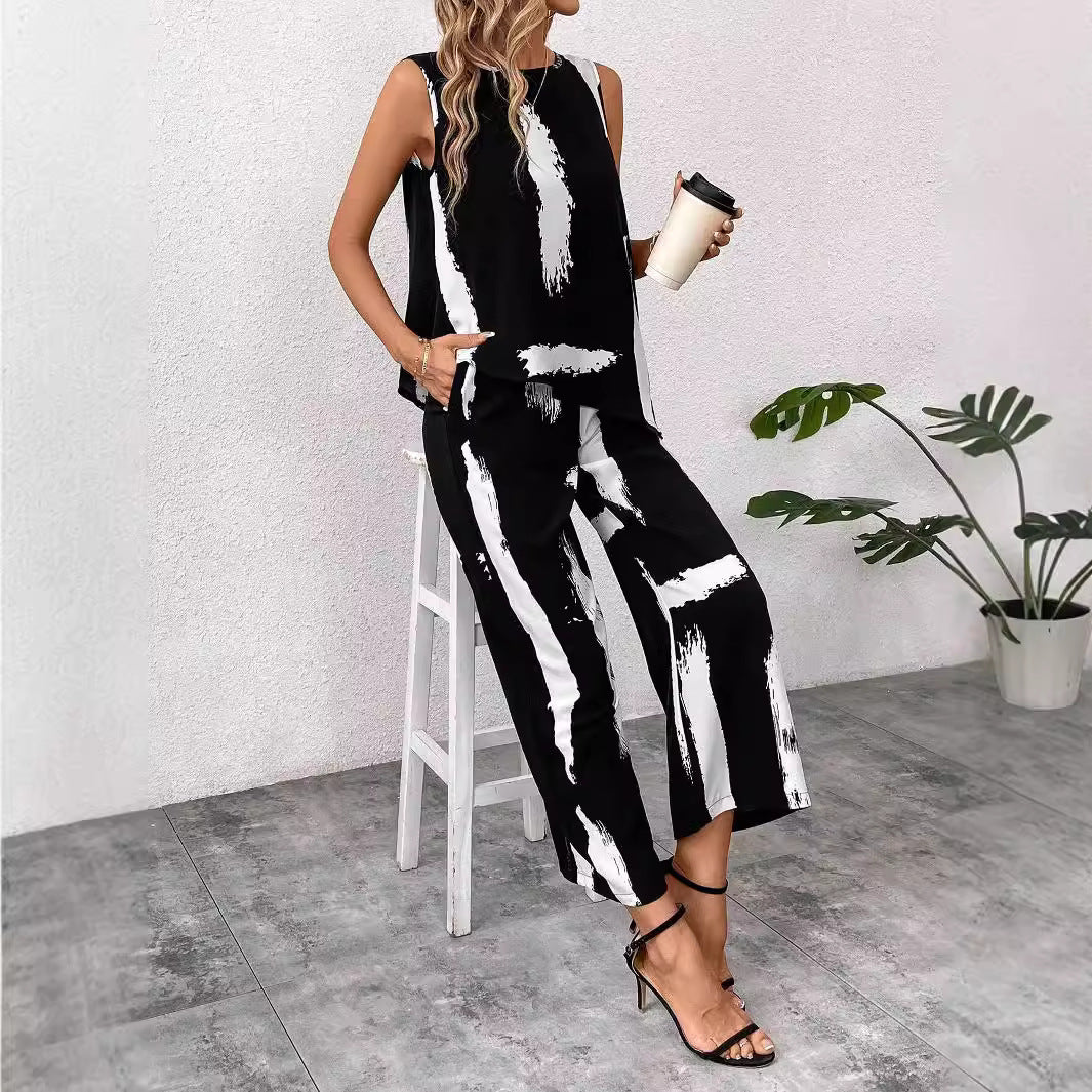 Women's Blouse Set with Casual Cut and Trendy Pattern