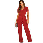 Elegant Women's Jumpsuit with Waist Belt and Puff Sleeves