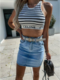Women's High-Waisted Denim Skirt with Fashionable Belt