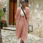 Women's Oversized Knit Coat with Casual Fit and Ribbed Design