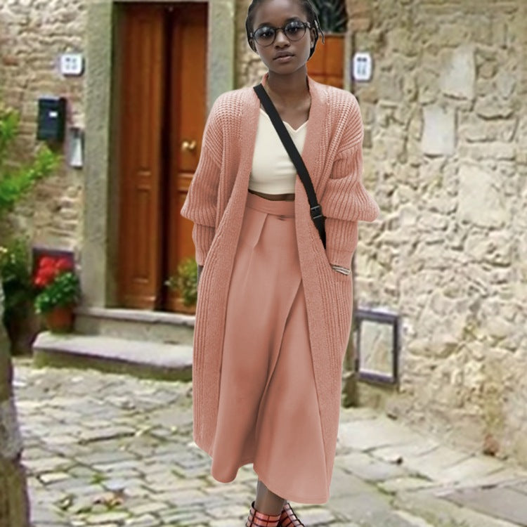 Women's Oversized Knit Coat with Casual Fit and Ribbed Design