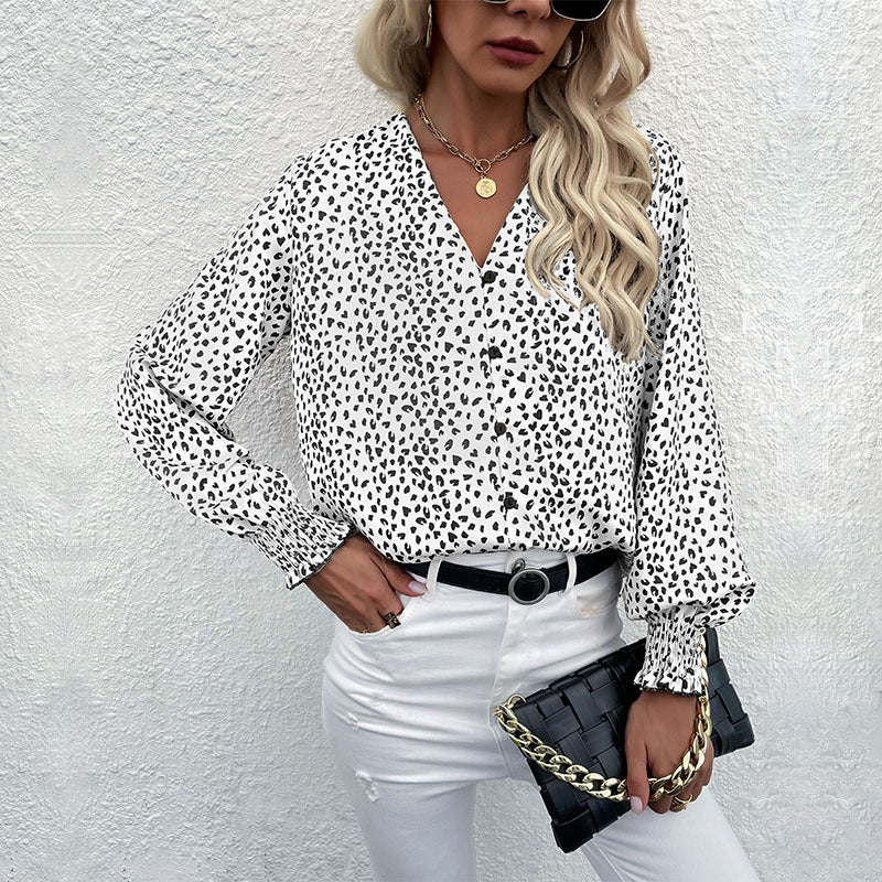 Women's Polka Dot Blouse with Elastic Sleeves