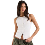 Women's Sleeveless Ribbed Button-Down Shirt