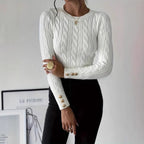 Women's Chunky Knit Sweater with Decorative Button Details