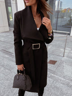 Elegant Trench Coat with Belt and Textured Fabric