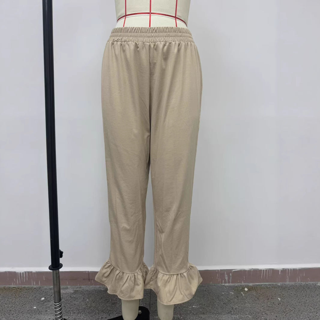 Women's Casual Trousers with Ruffle Hems