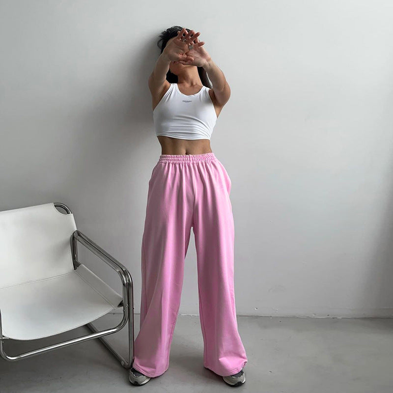 Women's Comfortable Casual Pants with Elastic Waistband and Wide Cut