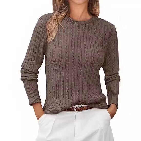 Women's Chunky Knit Sweater with Cable Knit Design and Long Sleeves