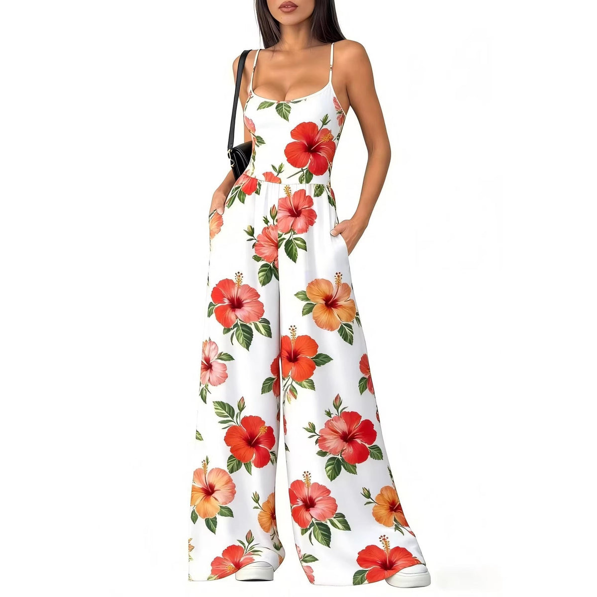 Women's Elegant Geometric Print Wide-Leg Jumpsuit