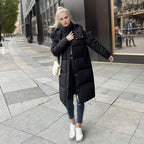 Women's Long-Sleeve Puffer Coat with Insulated Lining and Adjustable Hood