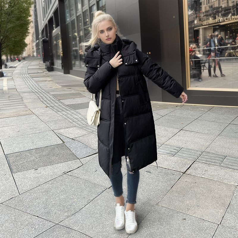 Women's Long-Sleeve Puffer Coat with Insulated Lining and Adjustable Hood
