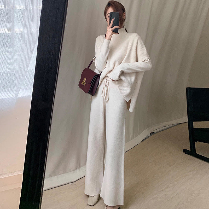 Women's Fashionable Knit Set with Oversized Sweater and Wide-Leg Pants