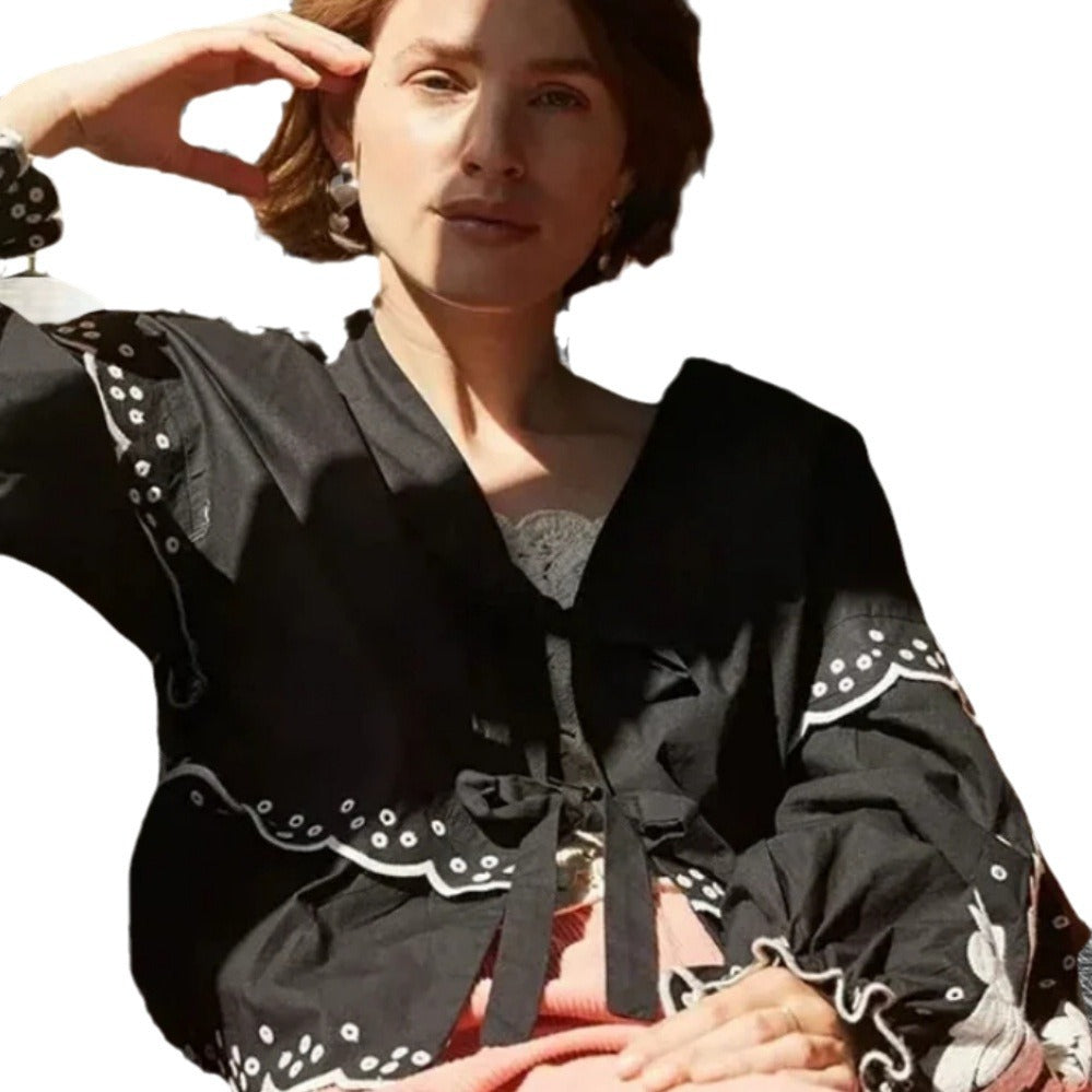 Blouse with Lace Detail and Relaxed Fit