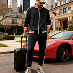 Men's Sporty Tracksuit with Striped Ribbed Cuffs