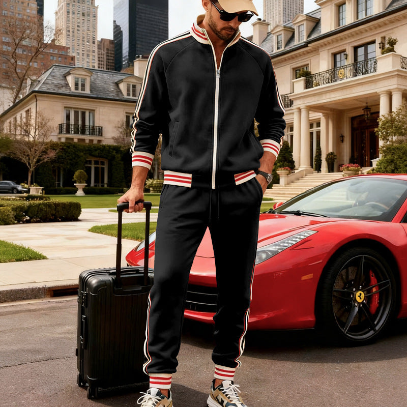 Men's Sporty Tracksuit with Striped Ribbed Cuffs