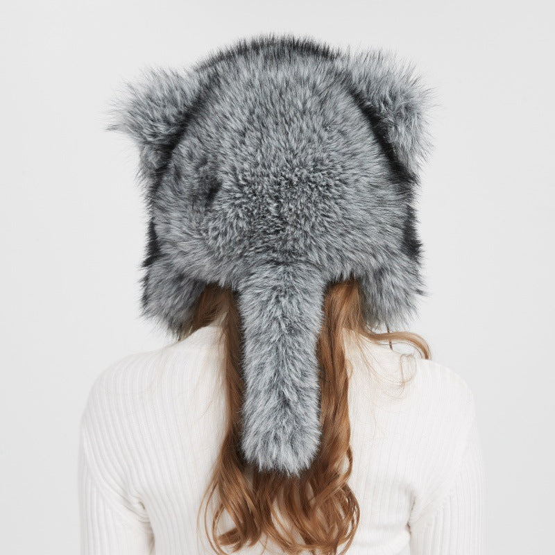 Cozy Faux Fur Hat with Ear Flaps and Pom-Poms