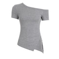 Women's Asymmetrical Short Sleeve Top with Button Details