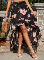 Asymmetrical Maxi Skirt with Leopard Print and Ruffle Details