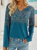 Women's Long Sleeve Blouse with Floral Design and Embroidery