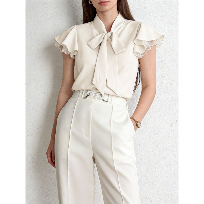 Women's Blouse with Ruffled Sleeves and Feminine Bow